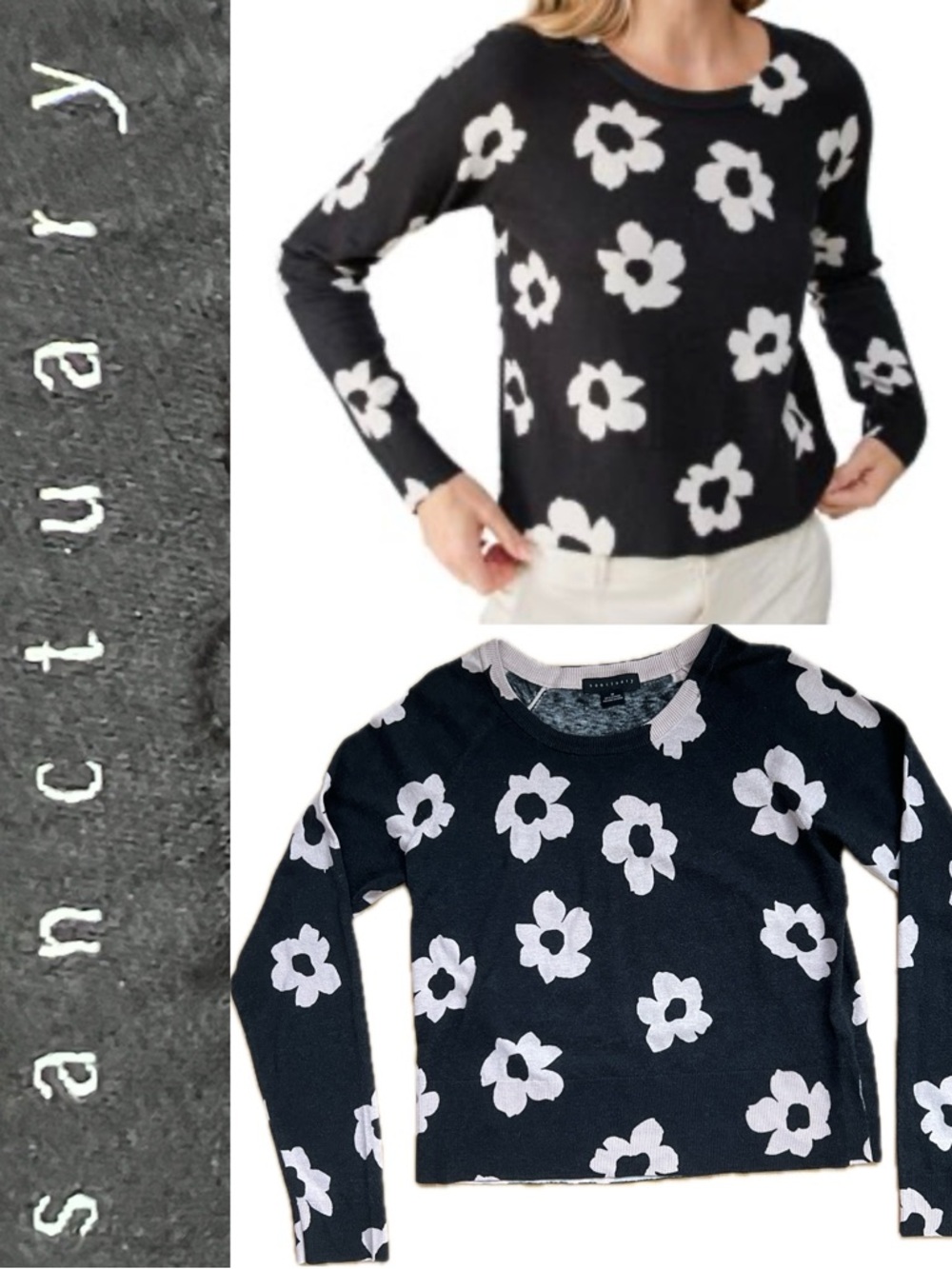 🌸Sanctuary Sanctuary All Day Long
Sweater Black with Pale Pink Floral & Trim